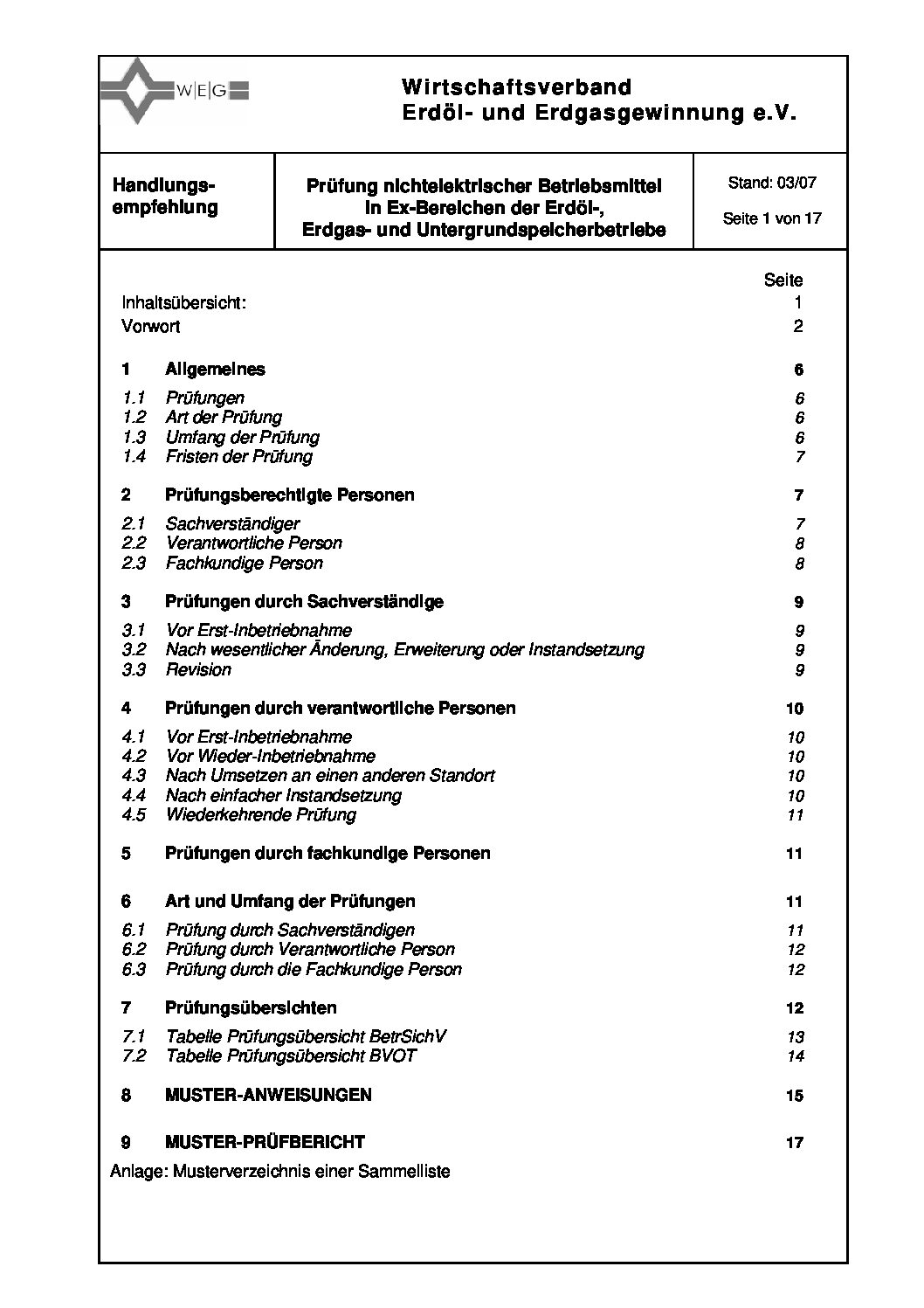 WEG Empfehlung zur Prüfung nichtelektrischer Betriebsmittel