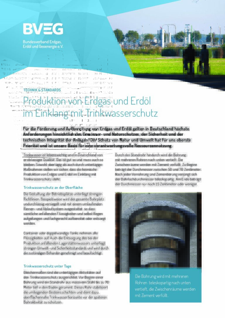 Produktion von Erdgas und Erdöl im Einklang mit Trinkwasserschutz